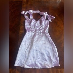 Lucy in the Sky Satin Shoulder Ties Dress- Lilac